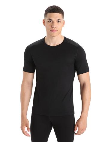 Black Men's Icebreaker Merino 200 Oasis Short Sleeve Crewe Thermal Top Base Layers | USA 1390RVDW